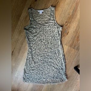 Y2K Charlotte Russe mesh silver beaded dress with silver sequins. Size medium